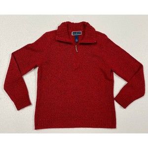 Karen Scott Knit Sweater Top Women's Size M Red Black Heather Quarter Zip